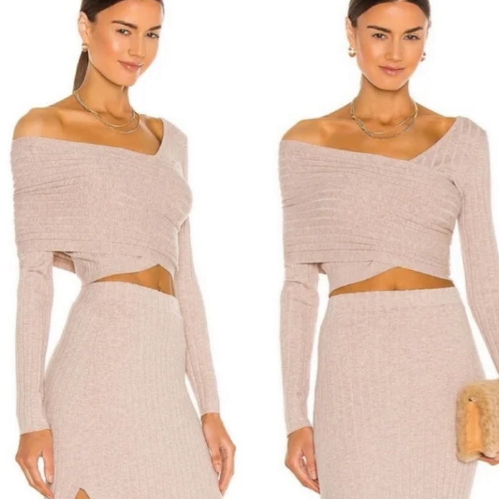 Ronny Kobo Collection Off-Shoulder Sweater in beige/blush